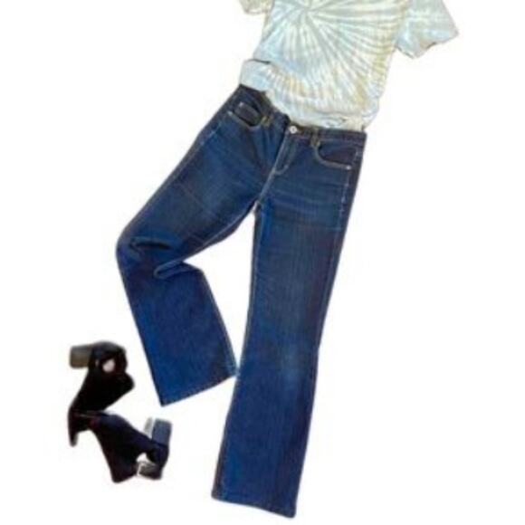 VNT Calvin Klein Jeans Women's Size 2 L32 Blue Boot HIGH RISE Denim LEATHER Tab - Picture 3 of 16